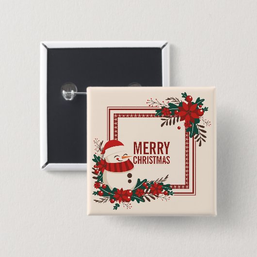 kerstfeestdag in Snowman | Pin-Button Vierkante Button 5,1 Cm (Voorkant /achterkant)