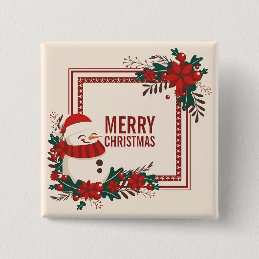 kerstfeestdag in Snowman | Pin-Button Vierkante Button 5,1 Cm (Voorkant)