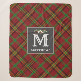 kerstfeestdag in Tartan Monogram Family Pattern Sherpa Deken