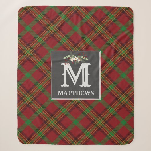 kerstfeestdag in Tartan Monogram Family Pattern Sherpa Deken (Voorkant)