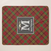 kerstfeestdag in Tartan Monogram Family Pattern Sherpa Deken (Voorkant (horizontaal))