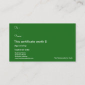 Kerstfeestdag - Kaartkaartencertificaat Groen rood Kortingskaartje (Achterkant)
