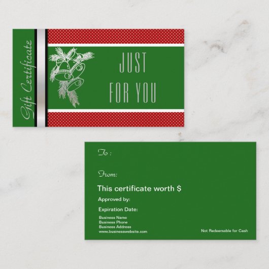 Kerstfeestdag - Kaartkaartencertificaat Groen rood Kortingskaartje (Voorkant / Achterkant)