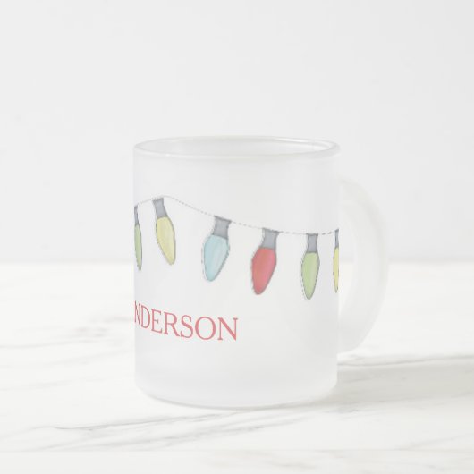 Kerstfeestdag - Kaartlampjes kort en eenvoudig Matglas Koffiemok (Voorkant rechts)