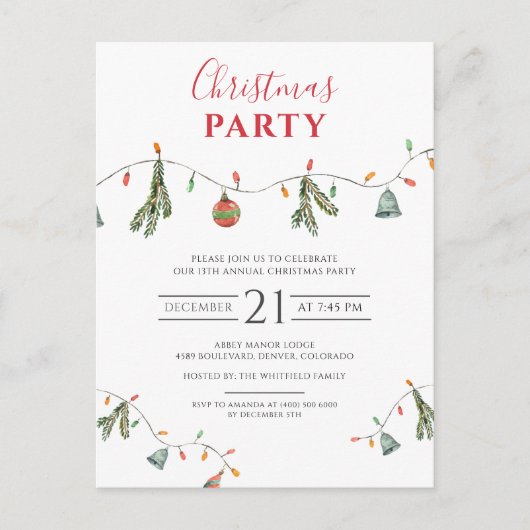 Kerstfeestdag Kantoor Moderne Uitnodiging Briefkaart (Voorkant)