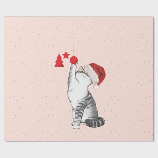 Kerstfeestdag kat Decoratie Fun Silver Cadeaupapier (Vlak)