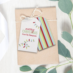 kerstfeestdag kleurrijke feestelijke strijklichten cadeaulabel