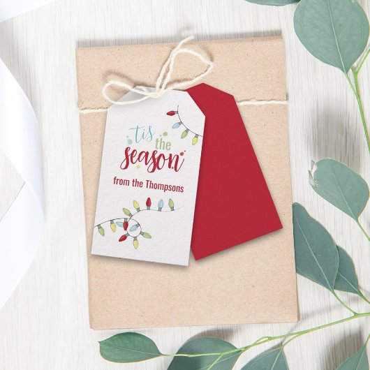 kerstfeestdag kleurrijke feestelijke strijklichten cadeaulabel