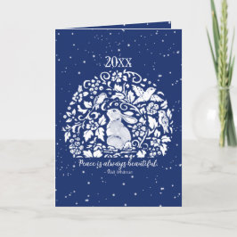 Kerstfeestdag konijn blauw Wit Vredesjaar Feestdagen Kaart