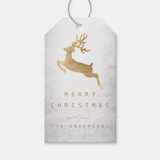 kerstfeestdag - Label Silver Gold Reniadeer Cadeaulabel (Voorkant)