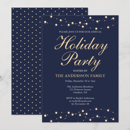 kerstfeestdag: legant gouden strijklampjes kaart (Voorkant / Achterkant)