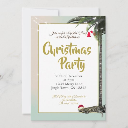 kerstfeestdag leopard Palm String Lights Kaart (Voorkant)