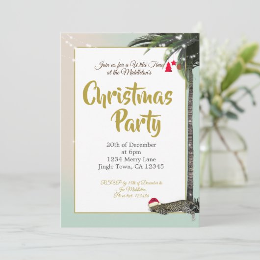 kerstfeestdag leopard Palm String Lights Kaart (Staand voorkant)