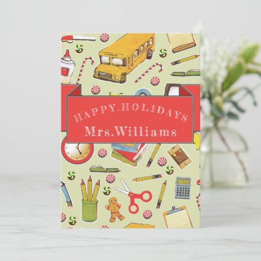 Kerstfeestdag leraar bedankkaart (Staand voorkant)