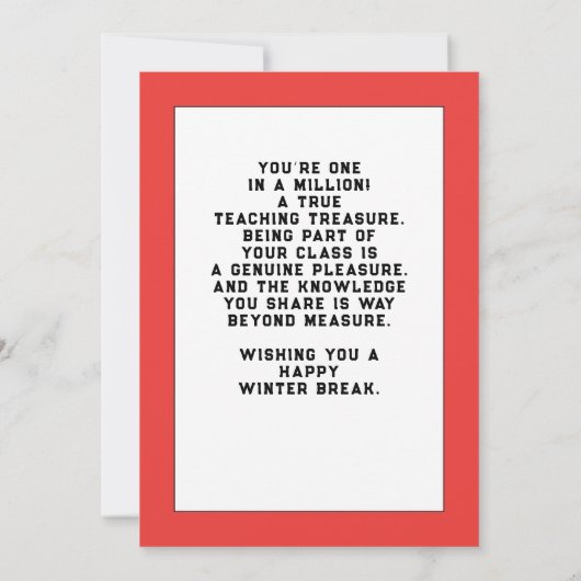 Kerstfeestdag leraar bedankkaart (Achterkant)