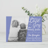 Kerstfeestdag - Liefde & Joy Periwinkle-fotokaart Feestdagenkaart (Staand voorkant)