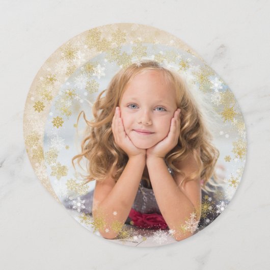 Kerstfeestdag - Lijst met witte en goudsneeuwvlokk Feestdagenkaart (Voorkant / Achterkant)