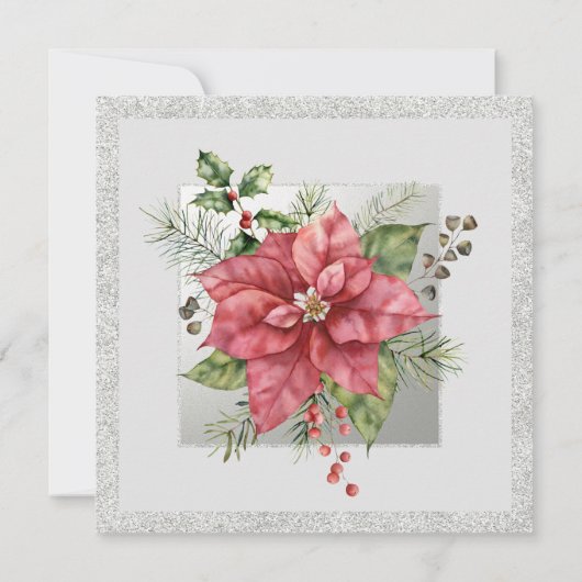 Kerstfeestdag Luncheon Glitter Winter Floral Kaart (Achterkant)