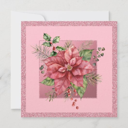 Kerstfeestdag Luncheon Glitter Winter Floral Kaart (Achterkant)