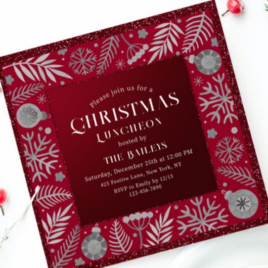 Kerstfeestdag Luncheon Glitter Winter Floral Kaart