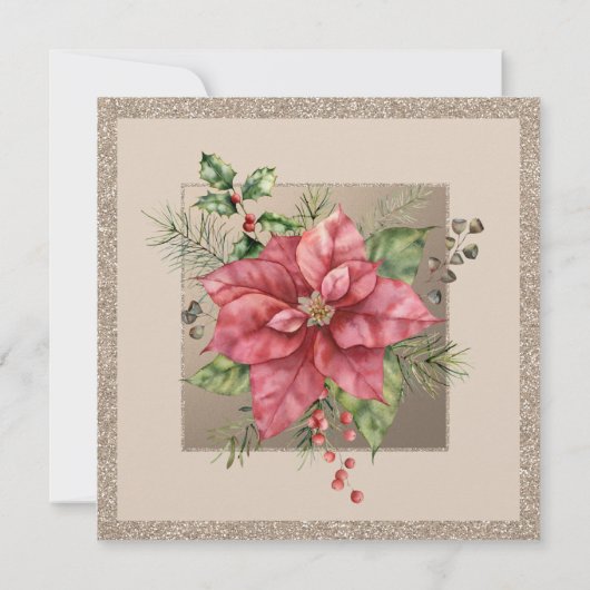 Kerstfeestdag Luncheon Glitter Winter Floral Kaart (Achterkant)