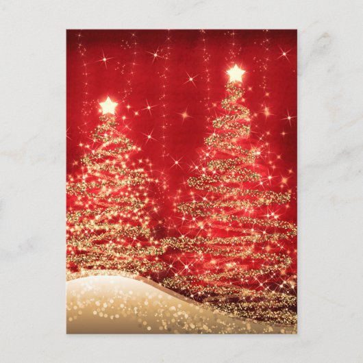 Kerstfeestdag maakt mousserende bomen rood  briefkaart (Voorkant)