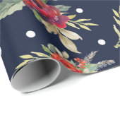 Kerstfeestdag marine Bourgogne Ivory Floral Rozen Cadeaupapier (Rol Hoek)