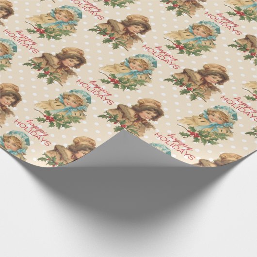  kerstfeestdag meisjes met pooldommen cadeaupapier (Hoek)