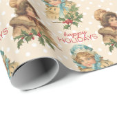  kerstfeestdag meisjes met pooldommen cadeaupapier (Rol Hoek)