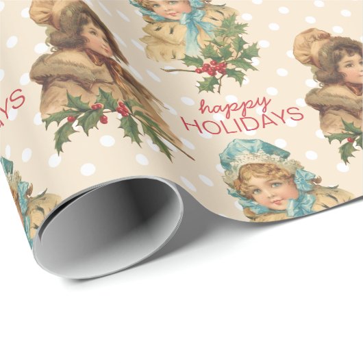 kerstfeestdag meisjes met pooldommen cadeaupapier (Rol Hoek)