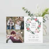 Kerstfeestdag met 3 foto's Bespaar de datum Kaart (Staand voorkant)