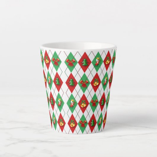Kerstfeestdag met argyle Pattern Retro Latte Mok (Voorkant)