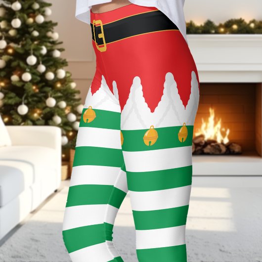 Kerstfeestdag met Elf Red en Green Stripe Leggings