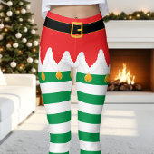 Kerstfeestdag met Elf Red en Green Stripe Leggings