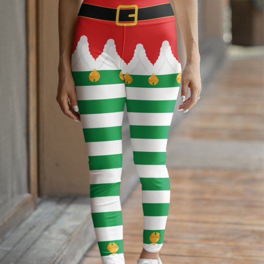 Kerstfeestdag met Elf Red en Green Stripe Leggings