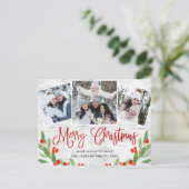 Kerstfeestdag met feestelijke feestdag voor 3 foto briefkaart (Staand voorkant)