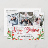 Kerstfeestdag met feestelijke feestdag voor 3 foto briefkaart (Voorkant / Achterkant)