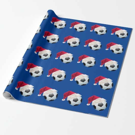 kerstfeestdag met Football Soccer Funny Santa Holi Cadeaupapier (Uitgerold)