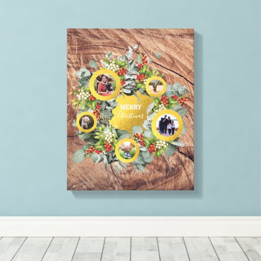 kerstfeestdag met fotocollage canvas afdruk (Insitu (Houten vloer))