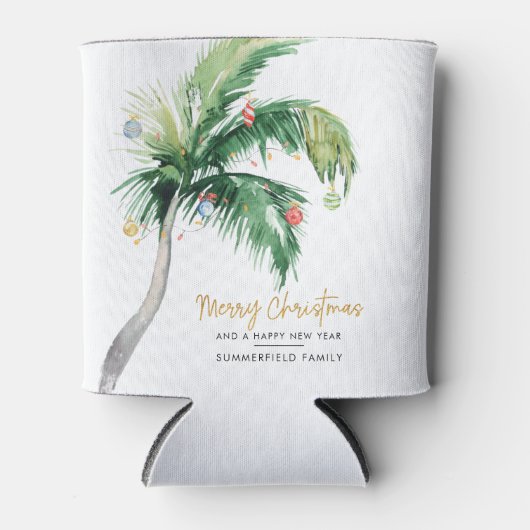 Kerstfeestdag met gedecormeerde palmbomen blikjeskoeler (Voorkant)