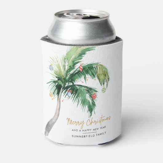 Kerstfeestdag met gedecormeerde palmbomen blikjeskoeler (Blikje Achterkant)