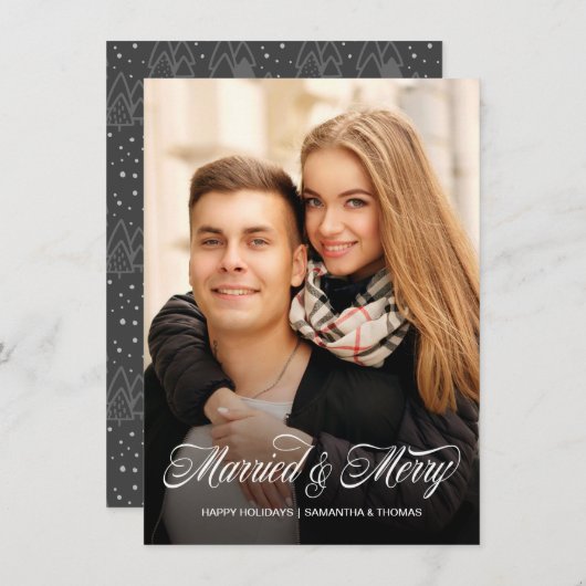 Kerstfeestdag, met gehuwde en prettige foto's feestdagenkaart (Voorkant / Achterkant)