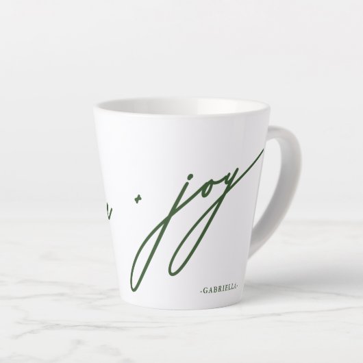 Kerstfeestdag met groene naam voor liefde en joysc latte mok (Rechterhoek)