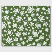 Kerstfeestdag met groene witte snowflakes cadeaupapier (Vlak)