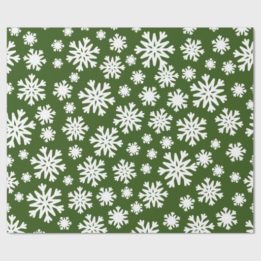 Kerstfeestdag met groene witte snowflakes cadeaupapier (Vlak)