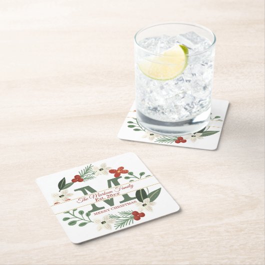 Kerstfeestdag met groot monogram | Naam Kerstmis Kartonnen Onderzetters (Insitu)