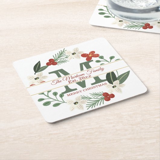 Kerstfeestdag met groot monogram | Naam Kerstmis Kartonnen Onderzetters (Schuin)