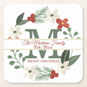 Kerstfeestdag met groot monogram | Naam Kerstmis Kartonnen Onderzetters (Voorkant)