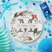 Kerstfeestdag met groot monogram | Naam Kerstmis Papieren Bordje (Feest)