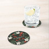 Kerstfeestdag met groot monogram | Naam Kerstmis Ronde Kartonnen Onderzetter (Insitu)